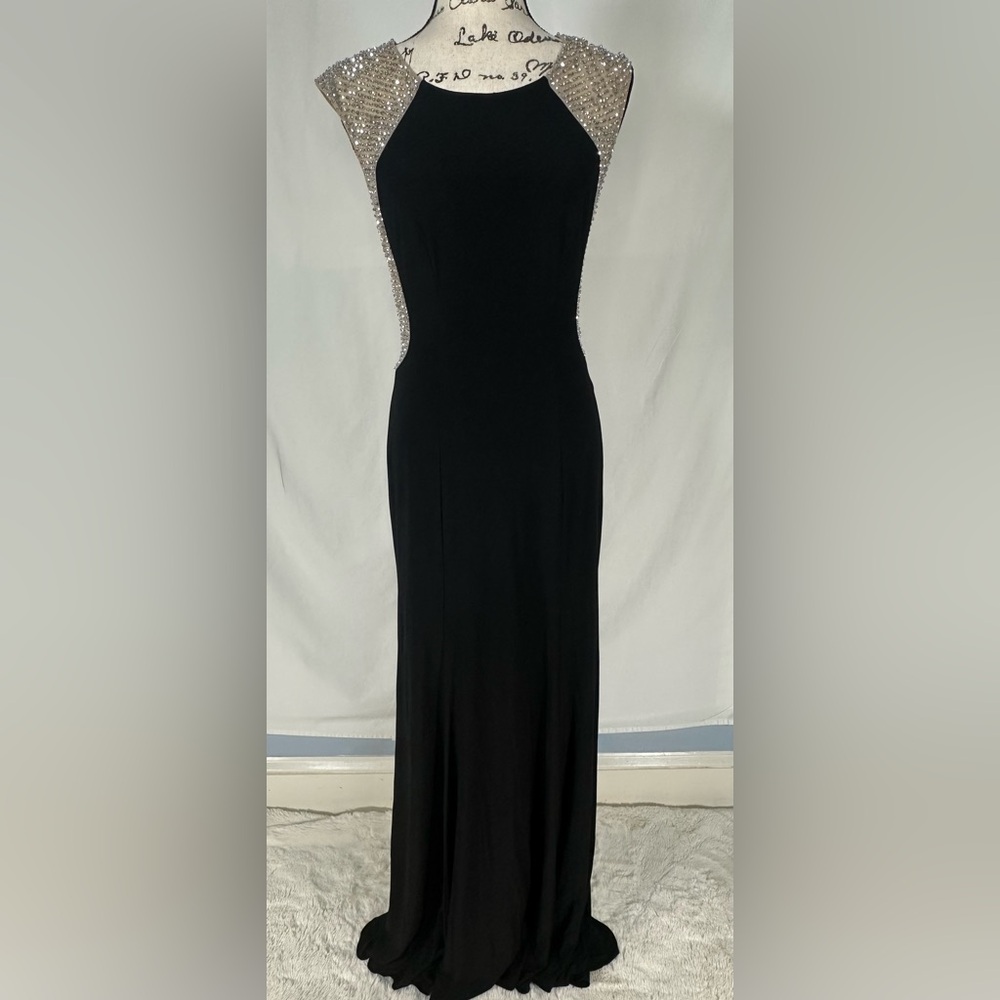 XSCAPE Caviar Beaded Rhinestone Mesh Illusion Panel Jersey Formal Gown Prom 6 - Picture 2 of 12